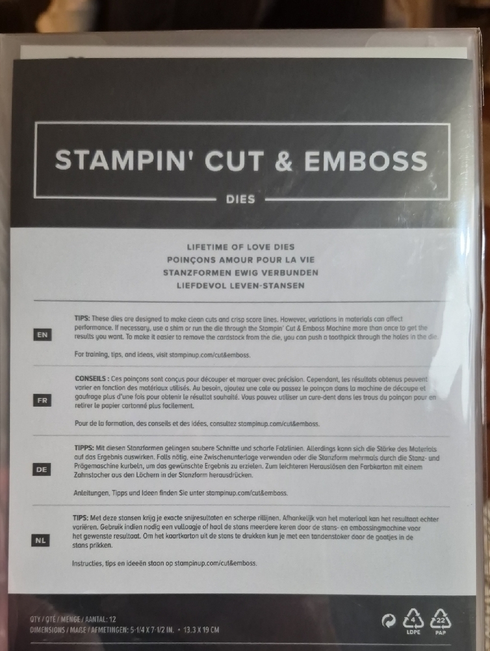 Stampin' Up! Cut & Emboss Dies - "LIFETIME OF LOVE DIES"